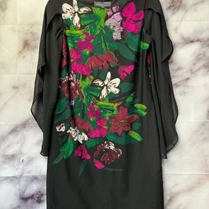 Donna Ricco woman’s vintage 90's style shaft dress with sheer flowing sleeves